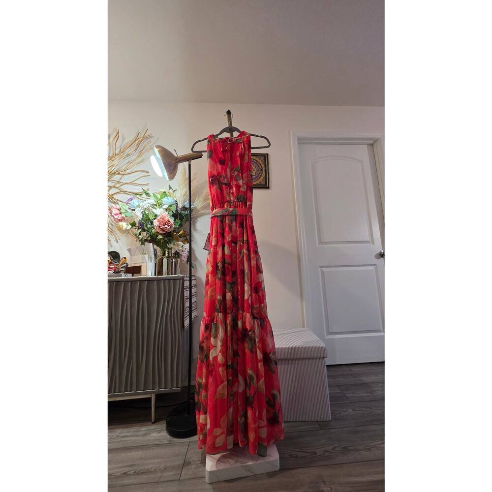 Eliza J Vibrant Pink Floral Halter Gown Size 6 NWT - NO BELT - Picture 8 of 8